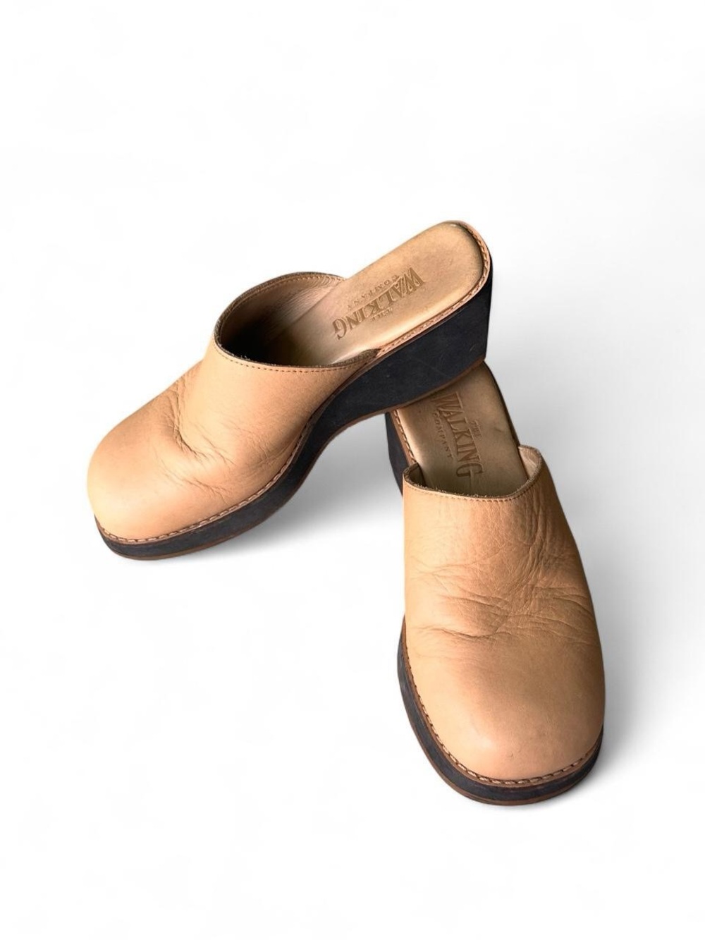 Leather Platform Clog Mules in Tan 38 (7.5)
